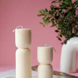 Hourglass Ribbed Soy Candle Set Minimalist Home Decor - thumbnail 2