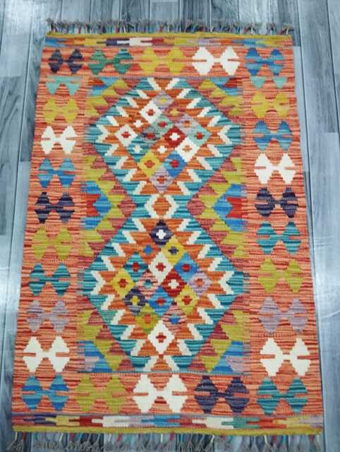 Kilim Rug Multicolour, Handmade Artisan Afghan Turkish Scandinavian Navajo Bohemian Flatweave Wool Multicolour 122x84 cm - image 1