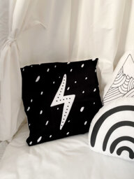 Monochrome Pillow Case, Flash Cushion, Baby Gift, Childrens Decor, Lightening Pillow, Shower Nursery Kids Pillows, Flash - thumbnail 1
