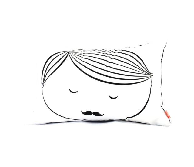 Black Print On White Cotton Guy Face Rectangle Pillow - image 1
