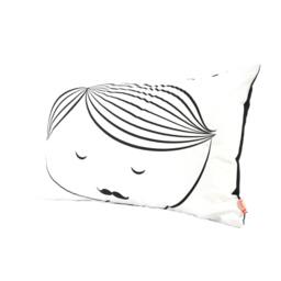 Black Print On White Cotton Guy Face Rectangle Pillow - thumbnail 2