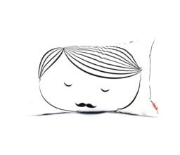 Black Print On White Cotton Guy Face Rectangle Pillow - thumbnail 1