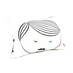 Black Print On White Cotton Guy Face Rectangle Pillow - thumbnail 3