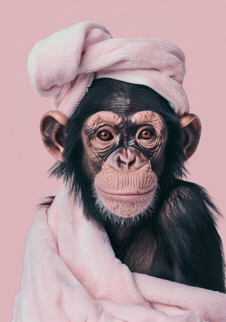 Funny Animal Wall Art Pink Monkey & Towel Out The Shower Bathroom Print - A4 A3 A2 Festival Merch