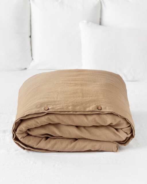 Latte Linen Duvet Cover - Stonewashed Flax Bedding Queen King Comforter Oeko Tex Certified Midweight Natural Bed Set - image 1