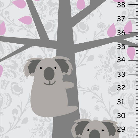 Purple & Grey Wall Decor, Personalized Canvas Growth Chart, Koala Nursery, Damask Diamonds Gray Baby Shower Gift - image 1
