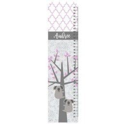 Purple & Grey Wall Decor, Personalized Canvas Growth Chart, Koala Nursery, Damask Diamonds Gray Baby Shower Gift - thumbnail 2