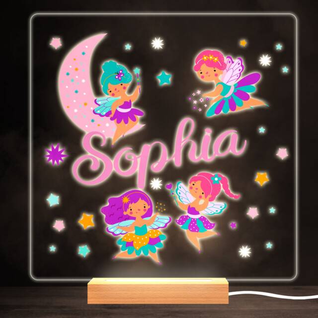 Flying Fairies Colourful Square Personalised Gift Led Lamp Night Light - Bedroom - image 1