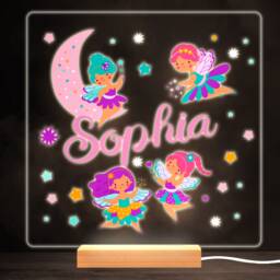Flying Fairies Colourful Square Personalised Gift Led Lamp Night Light - Bedroom - thumbnail 1