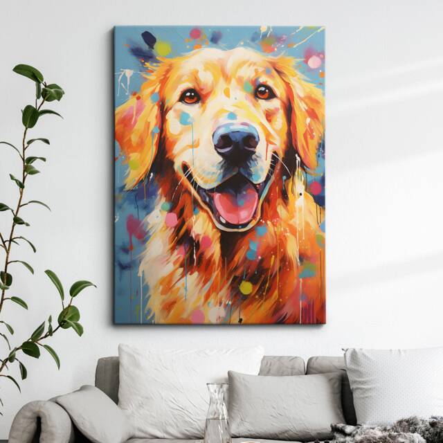 Golden Retriever Fun Animal Dog Pet Lover Abstract Oil Painting Wall Art, Framed Canvas Poster Print, Home Kitchen Office Room Decor, Gifts - image 1