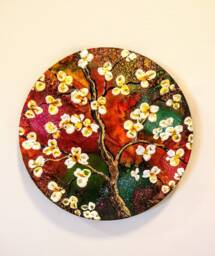 Hand Painted Dogwood Tree Metal Wall Art Floral Decor Gift - thumbnail 1