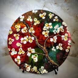 Hand Painted Dogwood Tree Metal Wall Art Floral Decor Gift - thumbnail 2