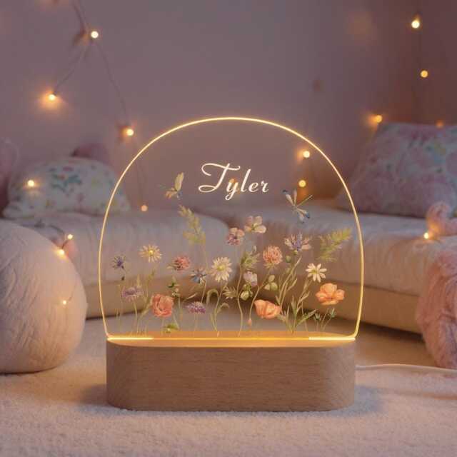 Personalised Baby Birthday Led Flowers Lamp, Kids Night Light Gift, Nursery Table Light, Colourful Easter Gifts For - image 1