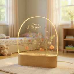 Personalised Baby Birthday Led Flowers Lamp, Kids Night Light Gift, Nursery Table Light, Colourful Easter Gifts For - thumbnail 2