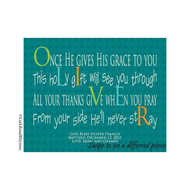 Special Baptism Gift For Boy, 8x10 Christening Name Art Poem, Printable Godson Present From Godmother, Meaningful Message Nephew, Oliver - image 1