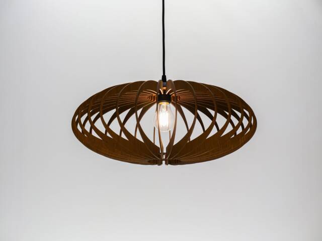 Brown Ellipse Lampshade, Wood Ceiling Light, Scandinavian Pendant, Brada, Lamp, Plywood Chandelier, Pendant Light - image 1