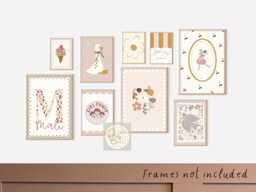 Set Of 9 Girls Dusty Pink & Sage Green Gallery Wall Prints For A Room, Playroom Or Nursery - Unframed - thumbnail 1
