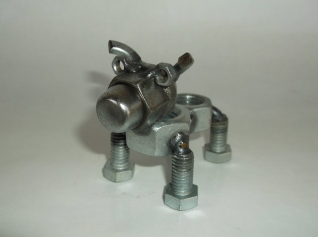 Pitbull, Metal Dog Figurine, Upcycled Art, Miniature - image 1