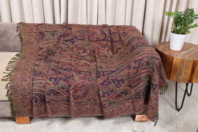 Luxury Boiled Pure Merino Wool Reversible Sofa Or Bed Throws For Ultimate Comfort & Style - Classic Indian Paisley in Multicolour - image 1