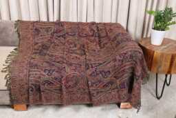 Luxury Boiled Pure Merino Wool Reversible Sofa Or Bed Throws For Ultimate Comfort & Style - Classic Indian Paisley in Multicolour