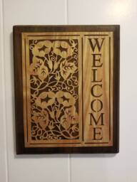 Hand Cut Wooden Welcome Sign Floral Design - thumbnail 1