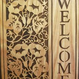 Hand Cut Wooden Welcome Sign Floral Design - thumbnail 2