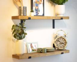 Heavy Duty Shelf With Industrial Metal Brackets - Custom Size Floating Bathroom & Kitchen Farmhouse Shelves Rustic