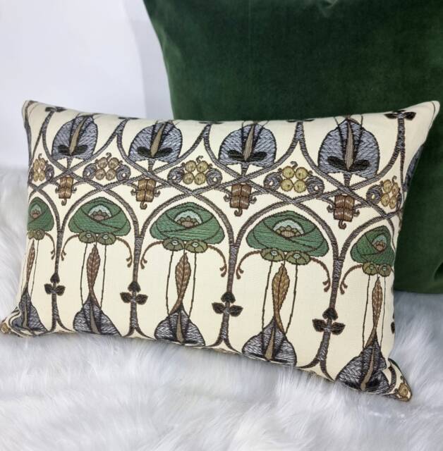Mackintosh Art Deco Cushion Cover Belle Epoque Petrol Rose Green Lumbar Pillow Sham Charles Rennie Nouveau 1920S Scottish Style - image 1