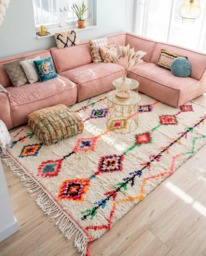 Moroccan Berber Colorful Rug, Handwoven Wool Shag Rug With Diamond & Zigzag Patterns, Authentic Beni Ourain Style Carpet, Large Area - thumbnail 1