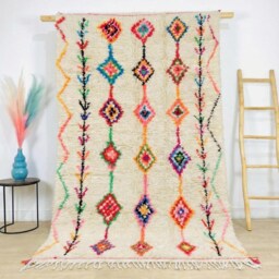 Moroccan Berber Colorful Rug, Handwoven Wool Shag Rug With Diamond & Zigzag Patterns, Authentic Beni Ourain Style Carpet, Large Area - thumbnail 3