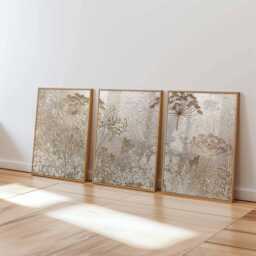 Neutral Botanical Wall Art Set Of 3, Beige & Taupe Wildflower Prints, Minimal Nature Posters For Modern Farmhouse Or Rustic Home Decor - thumbnail 1