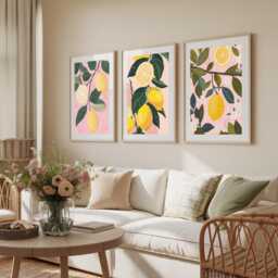 Set Of 3 Lemon Fruit Art Prints, Wall , Citrus Print, Home Decor, Kitchen Wall Art, Lemons Poster , Bedroom Prints , Home Decor - thumbnail 1