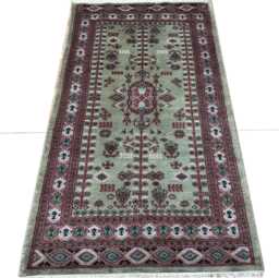 3x6 Pistachio Green Bokhara Rug - 0.90x1.85 Bedroom Luxury Area Turkish Fine Quality Afghan - thumbnail 1