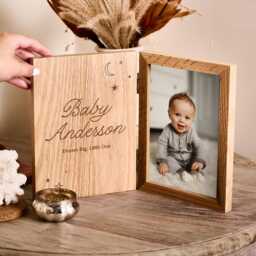 Moon & Stars New Baby Engraved Photo Frame - Wooden Gift For Newborn - thumbnail 1