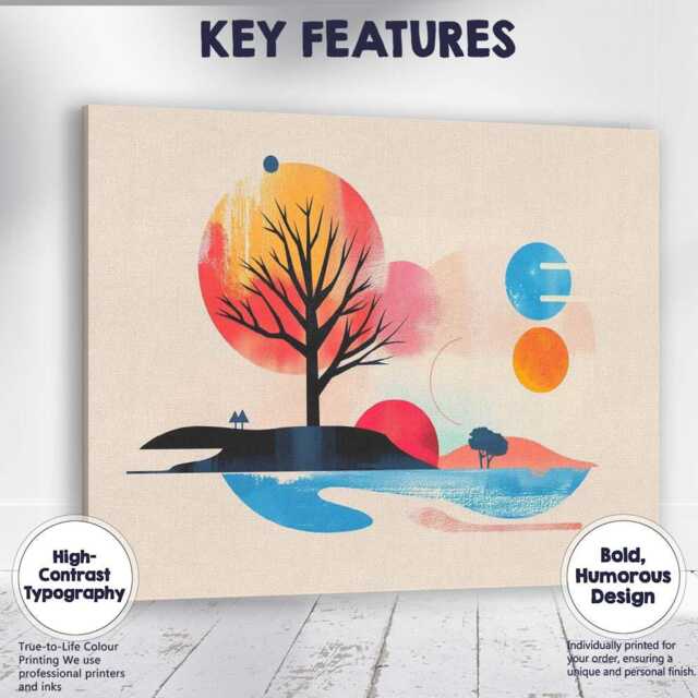 Abstract Sunset Tree Lakeside Landscape Modern Canvas Wall Art Print Decor Picture Ready To Hang - image 1