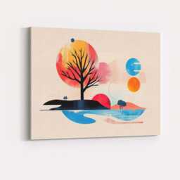 Abstract Sunset Tree Lakeside Landscape Modern Canvas Wall Art Print Decor Picture Ready To Hang - thumbnail 4