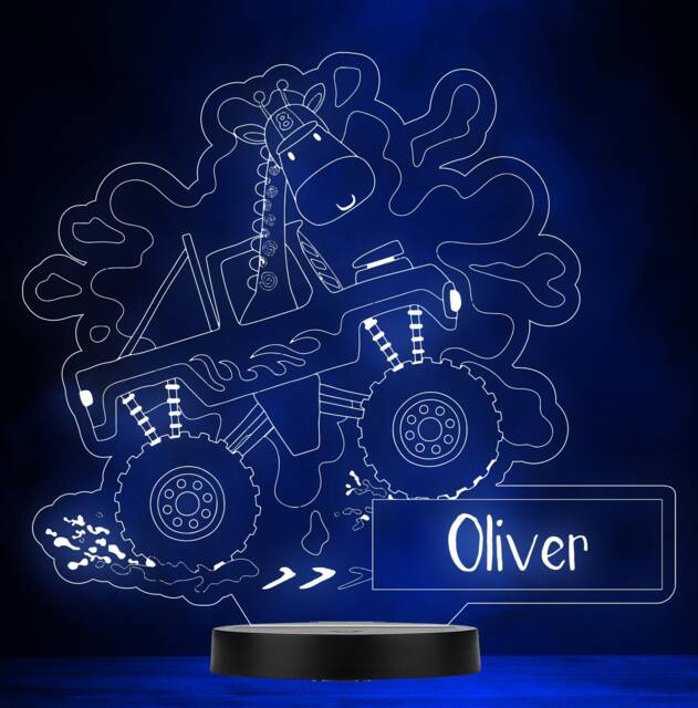 Racer Giraffe Monster Truck Personalised Gift Colour Change Led Lamp Night Light - image 1