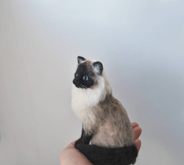 Custom Made Cat, Needle Felted Cat Portrait, Long Haired Siamese Or Any Other Breed, Will Be Made From Photos - To Order - image 1