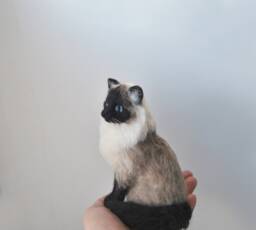 Custom Made Cat, Needle Felted Cat Portrait, Long Haired Siamese Or Any Other Breed, Will Be Made From Photos - To Order - thumbnail 1