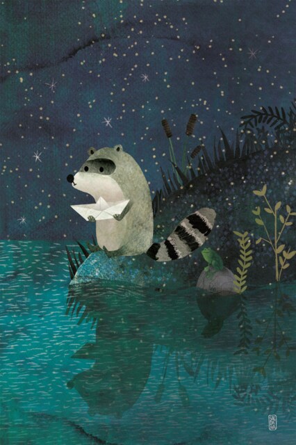 The Raccon & The Boat Print - Print 21x30 Fantasy Illustration Art Wall Decor Magical Illustrations Nursery - image 1