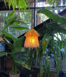 The Mako Lamp. Amber Handmade, One-Of-A-Kind Resin Pendant Drip Ambient Lighting, Mushroom & Jellyfish Shaped Home Decor