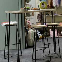 Handmade Reclaimed Wood Bar Stool Industrial Steel Frame - thumbnail 3