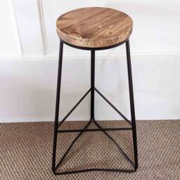 Handmade Reclaimed Wood Bar Stool Industrial Steel Frame - thumbnail 2
