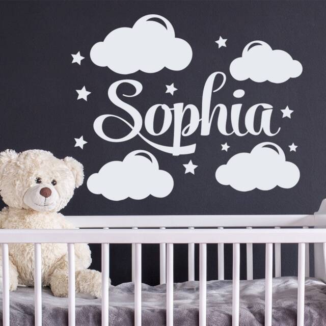 Personalized Name Wall Decal, Girls Cloud & Star Nursery, Nursery Decor Girl, Room Sticker Dm155 - image 1