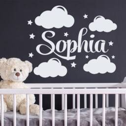 Personalized Name Wall Decal, Girls Cloud & Star Nursery, Nursery Decor Girl, Room Sticker Dm155 - thumbnail 1