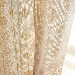 Farmhouse Crochet Curtain Bohemian Sheer Window Treatment - thumbnail 2