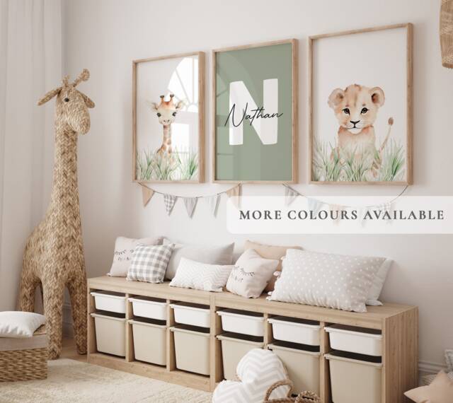 Set Of 3 Safari Animal Nursery Prints Kids Bedroom Decor, Jungle Playroom Decor - image 1