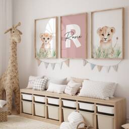 Set Of 3 Safari Animal Nursery Prints Kids Bedroom Decor, Jungle Playroom Decor - thumbnail 2