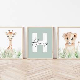Set Of 3 Safari Animal Nursery Prints Kids Bedroom Decor, Jungle Playroom Decor - thumbnail 3