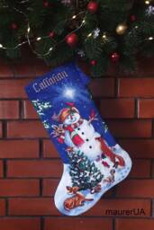 Personalised Christmas Stocking With Embroidered Snowman Mantelpiece Decor Family Custom Cross Stitch Made To Order